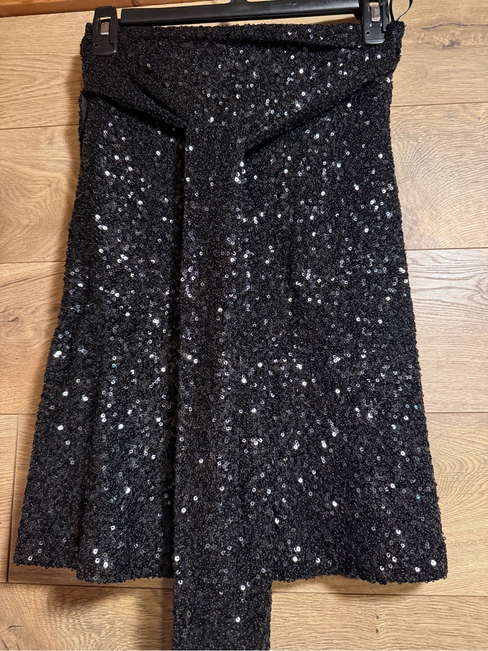 Sequin Tie-Waist Black Women's Skirt